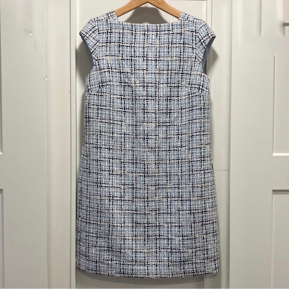 Ann Taylor Blue & White Tweed Cap Sleeve Shift Dress - Size 8